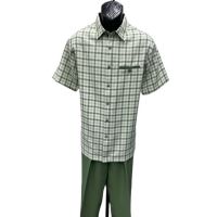 Fashion Leisure Walking Suit with Checkered Shirt and Solid Pant to Size 8X Big and Tall in 6 Colors