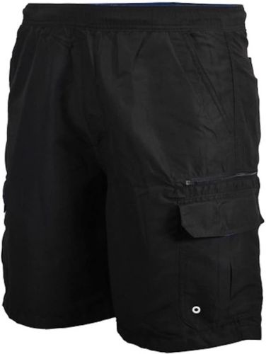 Big and Tall Cargo Swim Trunks with Extra Zipper Pocket to Size 8XB in Blue and Black