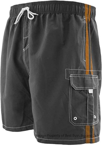 Big and Tall Classic Stripe Cargo Swim Trunks to Size 8XB in Navy, Black, Charcoal