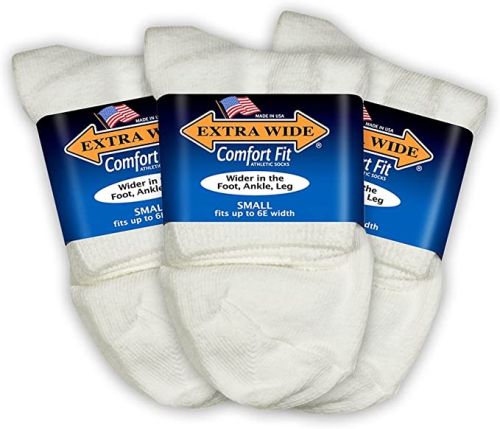 3Pack of Extra Wide Athletic Quarter Socks to Size 21 and 6E Widths in 2 Colors USA Made