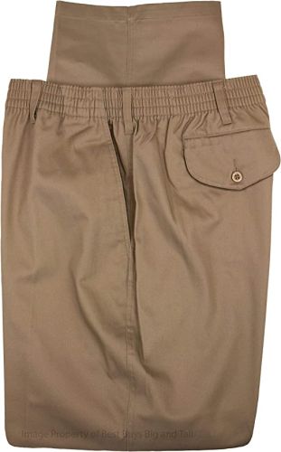 Full Elastic Easy On and Off Twill Casual Pants in 3 Colors to Size 72 with Zipper & Button