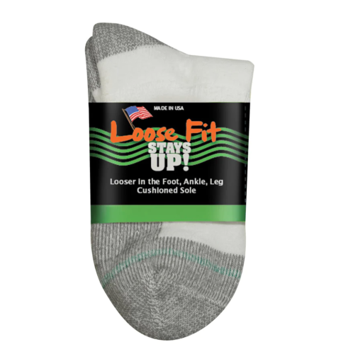 3Pack of Loose Fit Stays Up Casual Quarter Socks to Size 19 in 2 Colors USA Made