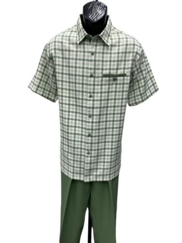 Fashion Leisure Walking Suit with Checkered Shirt and Solid Pant to Size 8X Big and Tall in 6 Colors